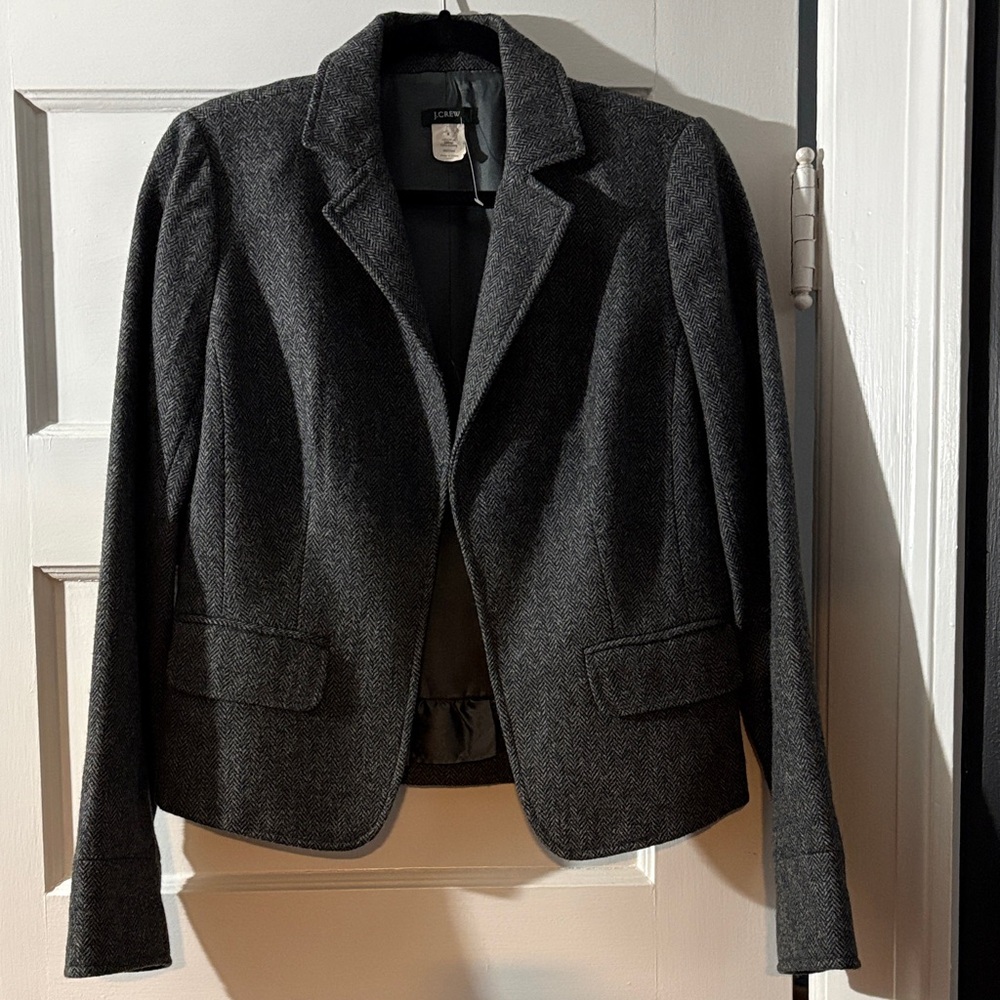 J.Crew Herringbone Dark Gray/Black Women's Wool Blazer